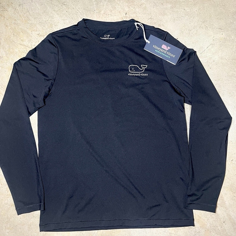 Vineyard Vines Performance Boys Black Whale Graphic Long Sleeve T-Shirt S 8-10